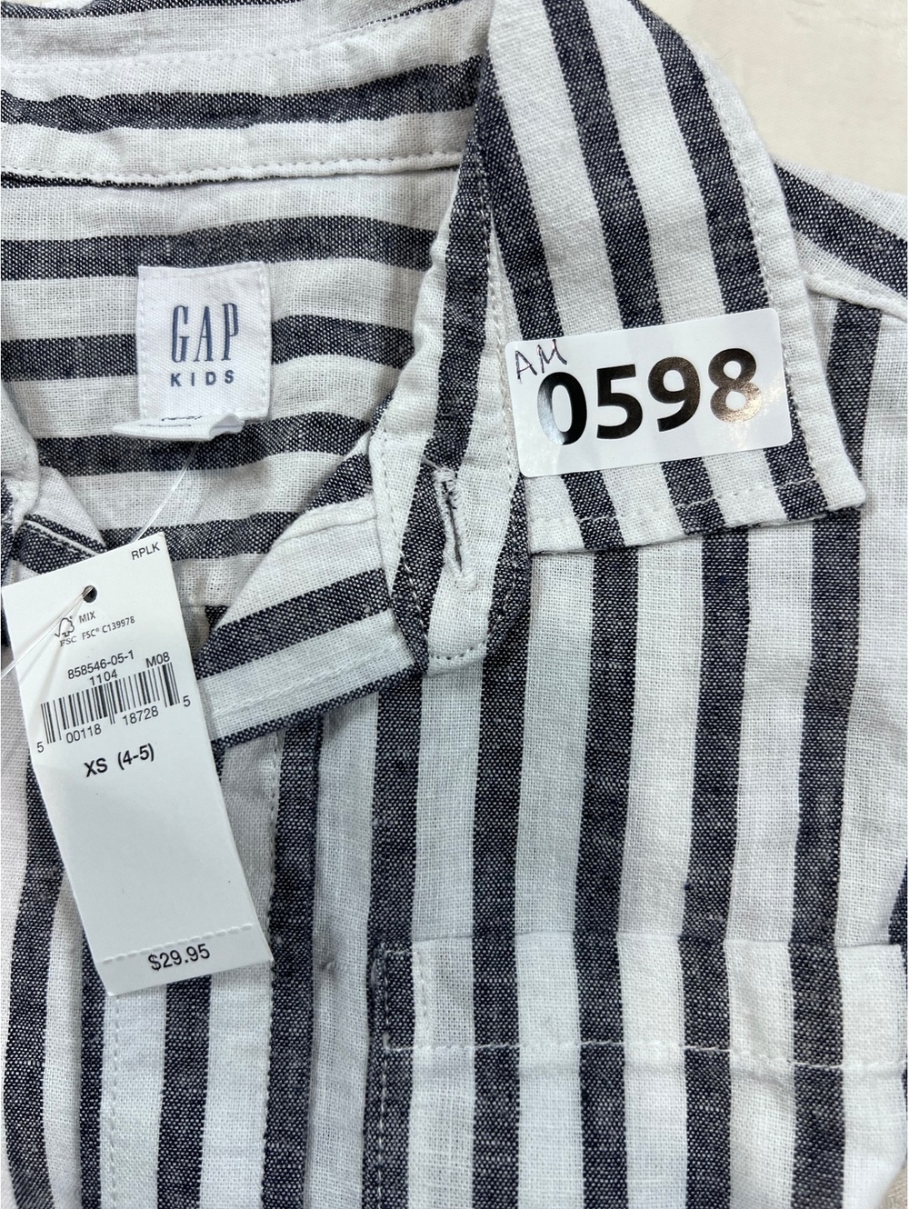 GAP Boys Outfit New Linen Blend White/Blue Button Up Straight Jeans Size 4/5T - Picture 8 of 8